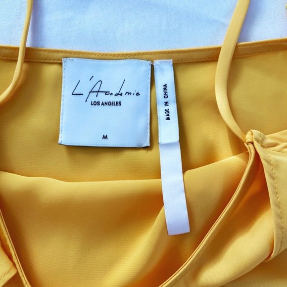 L'Academie X Revolve Marigold Yellow Off-Shoulder Ruffle Satin Cami Top M - Picture 6 of 12